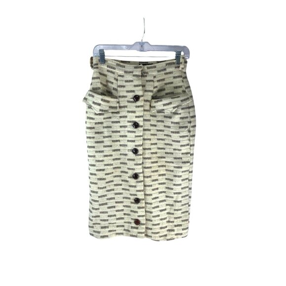 Earle Picard  1970s Wool Beige Brown High-Waisted Midi Skirt Button Front Office - Picture 4 of 10